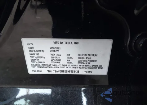 2022 Tesla Model Y Long Range Dual Motor All-Wheel Drive from USA, damaged, VIN 7SAYGDEE8NF403438